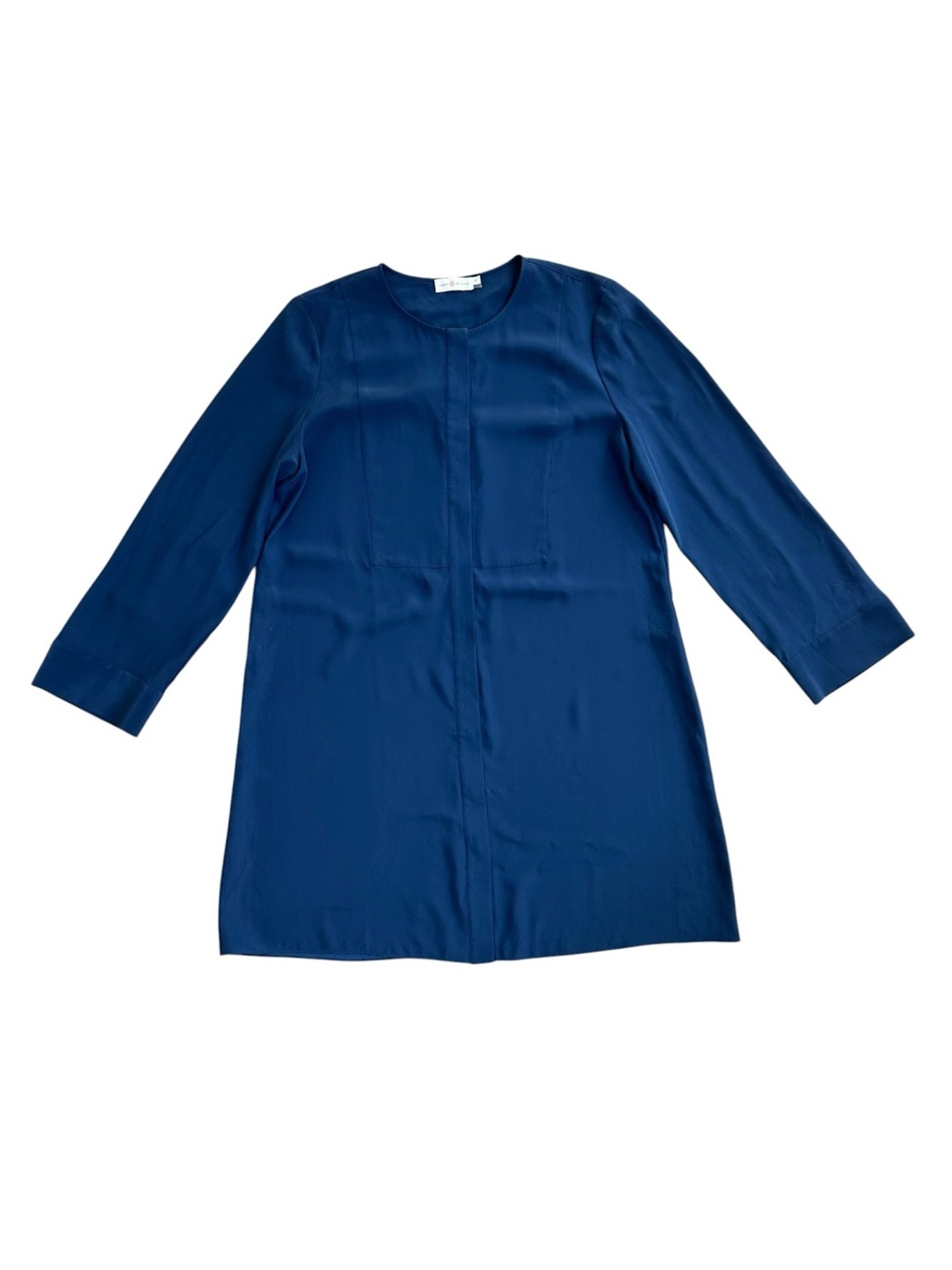Tory Burch Navy Blue Silk Long Sleeve Button Up Shirt Dress
